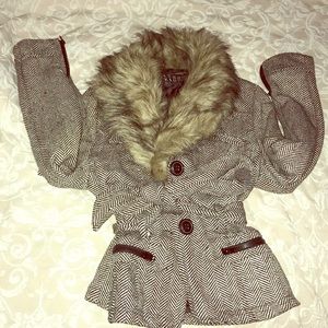 Black and White Long Sleeve Fur Coat